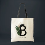 Letter B Monogram Gold Foil Tropical Personalised Tote Bag<br><div class="desc">Customisable letter B monogram tote bag featuring watercolor tropical leaves with faux gold foil and watercolor brush accents. Personalise this monogram tote bag by adding your name or other details. This letter B monogram tote bag will be perfect as a gift. Other letters are available.</div>