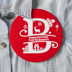 Letter B Monogram Initial Family Name Greeting   6 Cm Round Badge