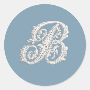 Letter B White Embroidered Look Monogram Any Color Classic Round Sticker