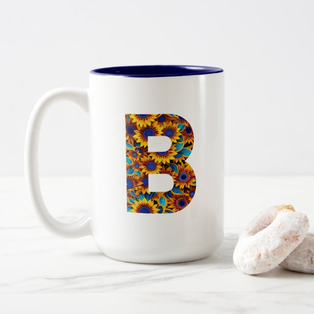 Letter B with sunflowers mug (With Donut)