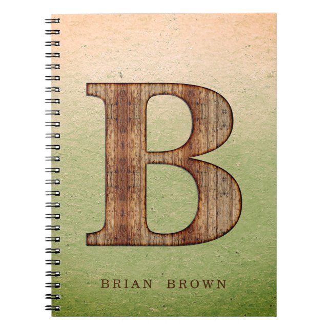 Letter B wood grain on green beige grunge Notebook (Front)