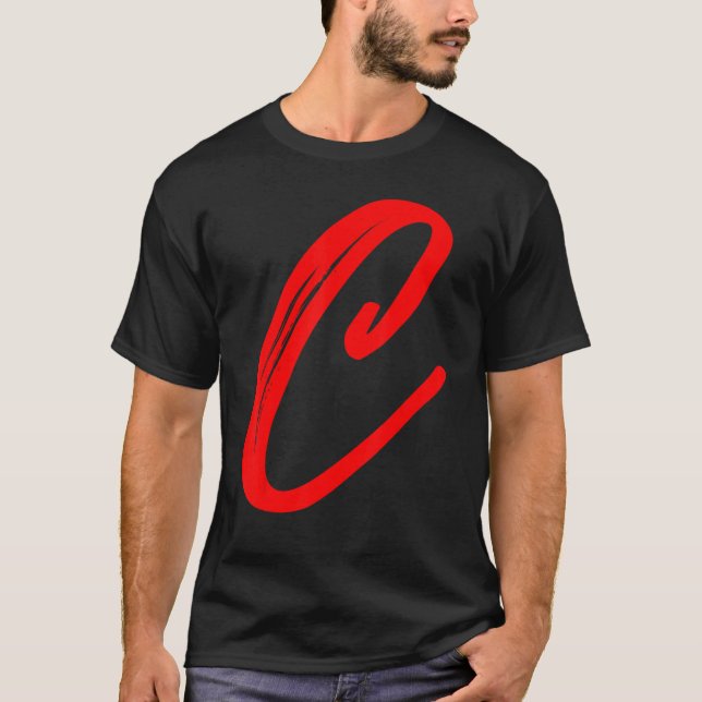 Letter C Alphabet Large Red Graphic Initial T-Shirt (Front)