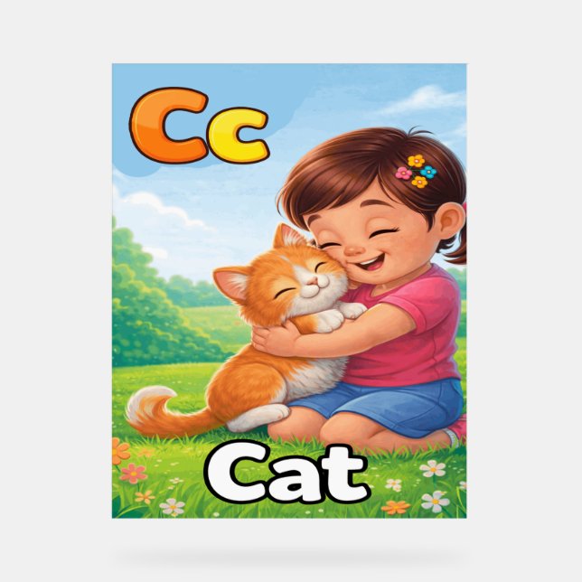Letter C Alphabet Poster – C is for Cat  Cute Kids (Front)