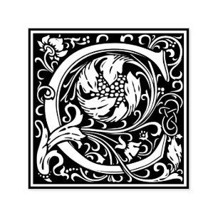 Letter C art nouveau black and white Tile Self-inking Stamp
