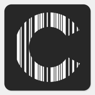 LETTER C BAR CODE First Initial Barcode Pattern Square Sticker