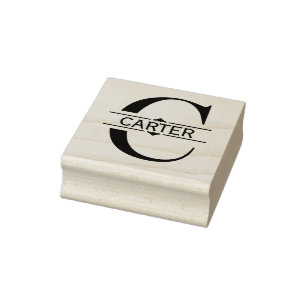 Letter C Black Letterpress Split Monogram Rubber Stamp