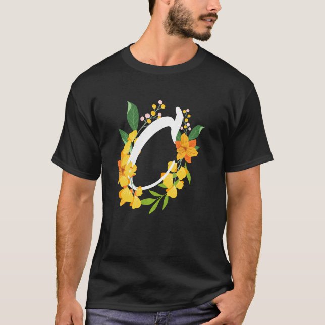 Letter C Capital Alphabet Flowers Monogram Initial T-Shirt (Front)