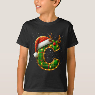 Letter C Christmas Plaid Santa Hat Monogram Initia T-Shirt