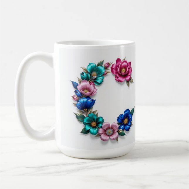 Letter C Coffee Mug – Floral Design for Gifting (Left)