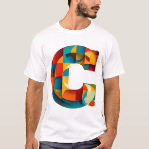 Letter C – Color-Block Rounded Geometric Monogram  T-Shirt