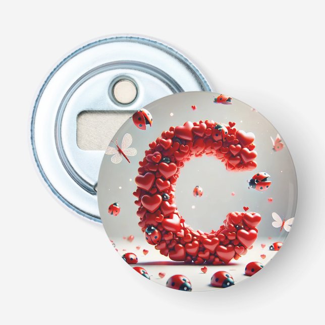 Letter C Creative Heart Cluster Bottle Opener (Front)
