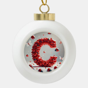 Letter C Creative Heart Cluster Ceramic Ball Christmas Ornament