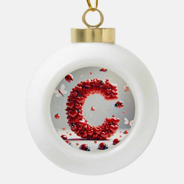 Letter C Creative Heart Cluster Ceramic Ball Christmas Ornament (Front)
