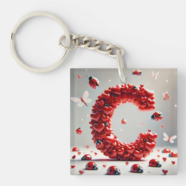 Letter C Creative Heart Cluster Key Ring (Front)