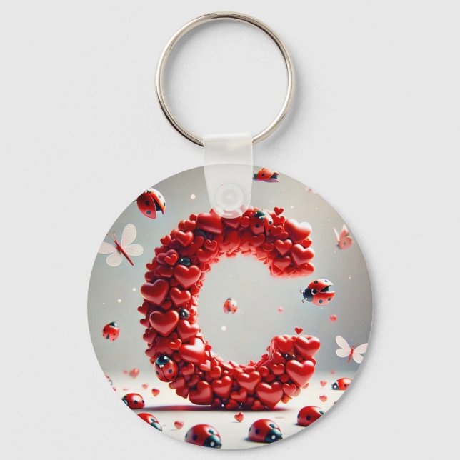 Letter C Creative Heart Cluster Key Ring (Front)
