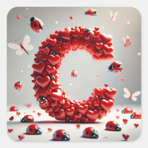 Letter C Creative Heart Cluster Square Sticker