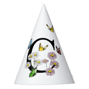 Letter C Floral Butterfly Monogram Initial Party Hat