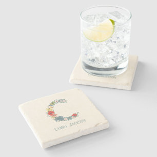 Letter C Floral Garden Monogram Personalise  Stone Coaster