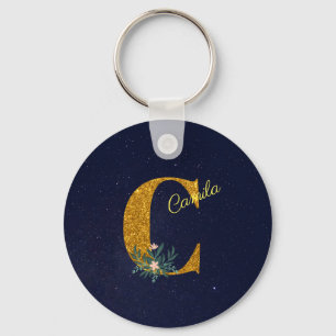 Letter C Golden monogram  Key Ring