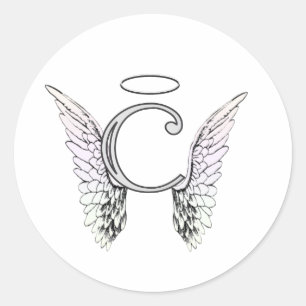 Letter C Initial Monogram with Angel Wings & Halo Classic Round Sticker