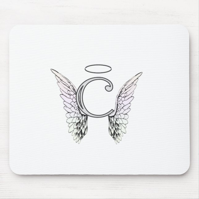 Letter C Initial Monogram with Angel Wings & Halo Mouse Pad (Front)