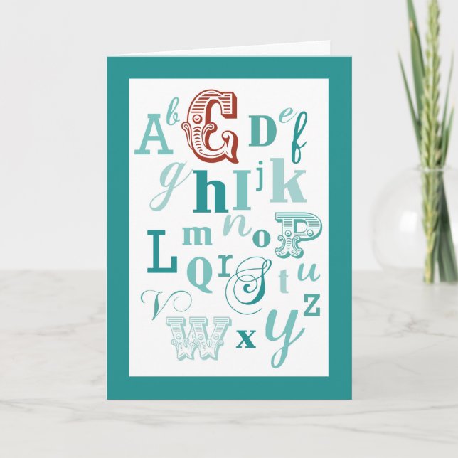 Letter C Initial Name Alphabet Birthday Teal & Red Card (Front)