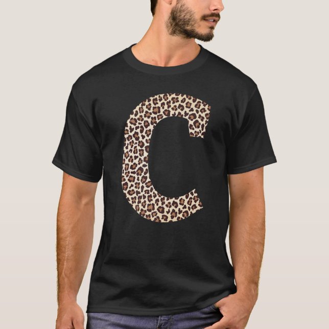 letter C leopard skin print pattern initial name m T-Shirt (Front)