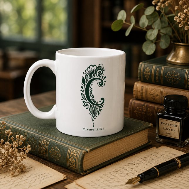 Letter C Linocut Botanical Personalised Mug (Creator Uploaded)