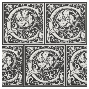 Letter C Mediaeval Monogram Art Nouveau Fabric