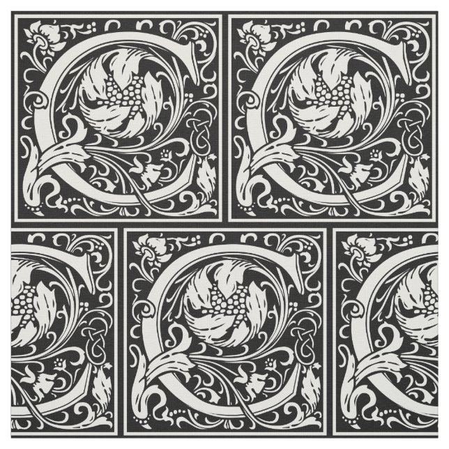 Letter C Mediaeval Monogram Art Nouveau Fabric (Swatch)