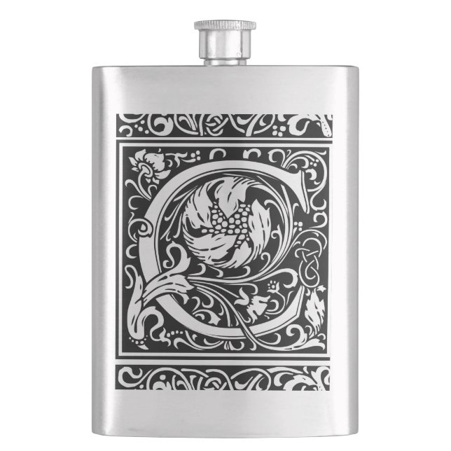 Letter C Mediaeval Monogram Art Nouveau Hip Flask (Front)
