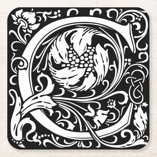Letter C Mediaeval Monogram Art Nouveau Square Paper Coaster (Front)