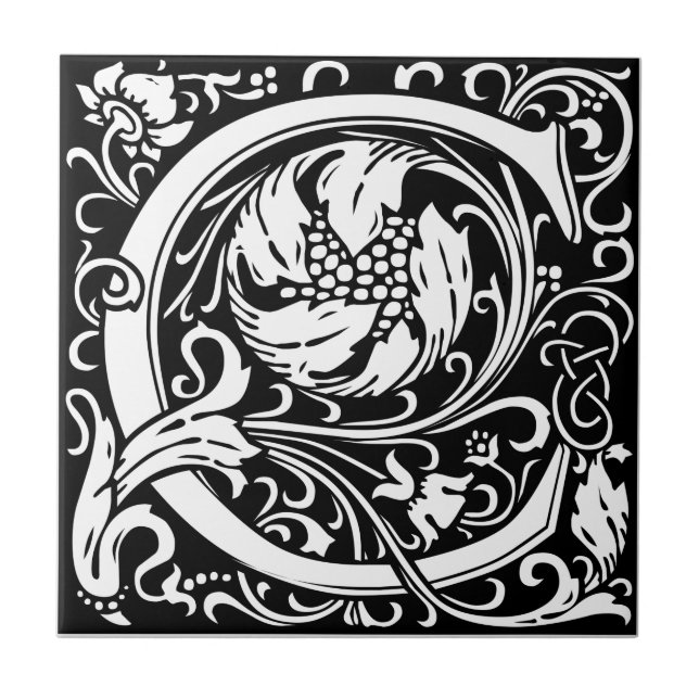 Letter C Mediaeval Monogram Art Nouveau Tile (Front)