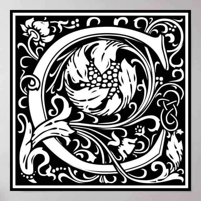 Letter C Mediaeval Monogram Vintage Initial Poster (Front)