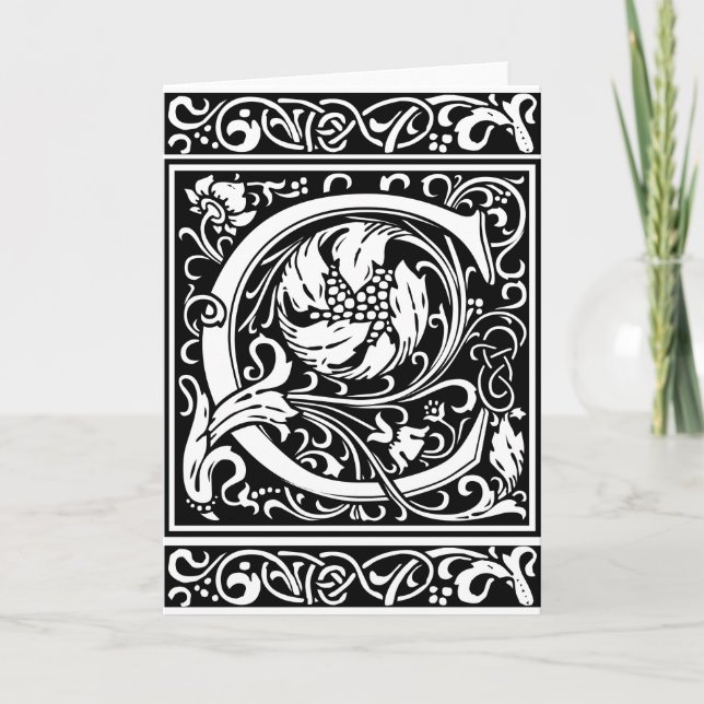 Letter C Medieval Monogram Art Nouveau Note Card (Front)