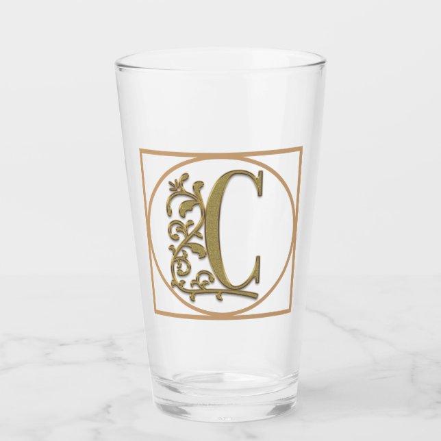 LETTER C MONOGRAM Beautiful Wedding New Home Gift Glass (Front)