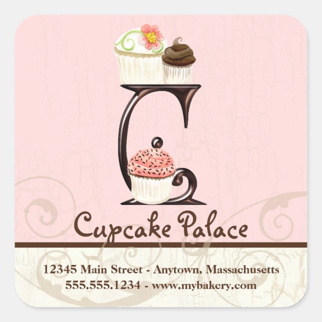 Letter C Monogram Cupcake Logo Business Stickers (Front)