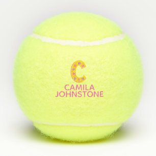 Letter C monogram girls personalised yellow pink Tennis Balls