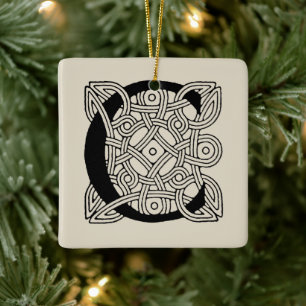 Letter C Monogram Vintage Celtic Knot Print Ceramic Ornament