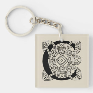 Letter C Monogram Vintage Celtic Knot Print Key Ring