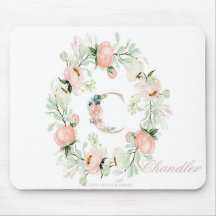 Letter C Personalised Floral Mouse Pad