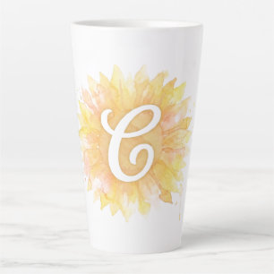 Letter C Sunflower First Name Monogram Initial  Latte Mug