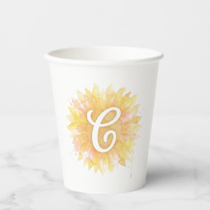Letter C Sunflower First Name Monogram Initial  Paper Cups