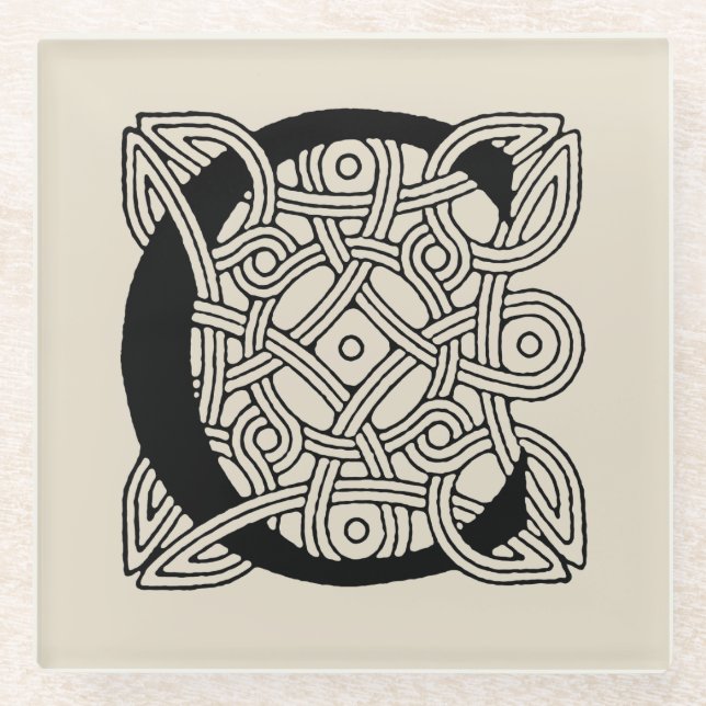 Letter C Vintage Celtic Knot Monogram Glass Coaster (Front)
