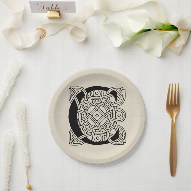 Letter C Vintage Celtic Knot Monogram Paper Plate (Wedding)