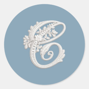 Letter C White Embroidered Look Monogram Any Colou Classic Round Sticker