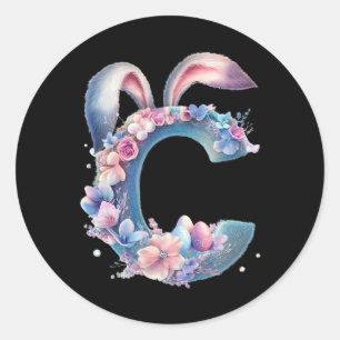 Letter C With Bunny Ears Adorned With Soft Pastel Classic Round Sticker