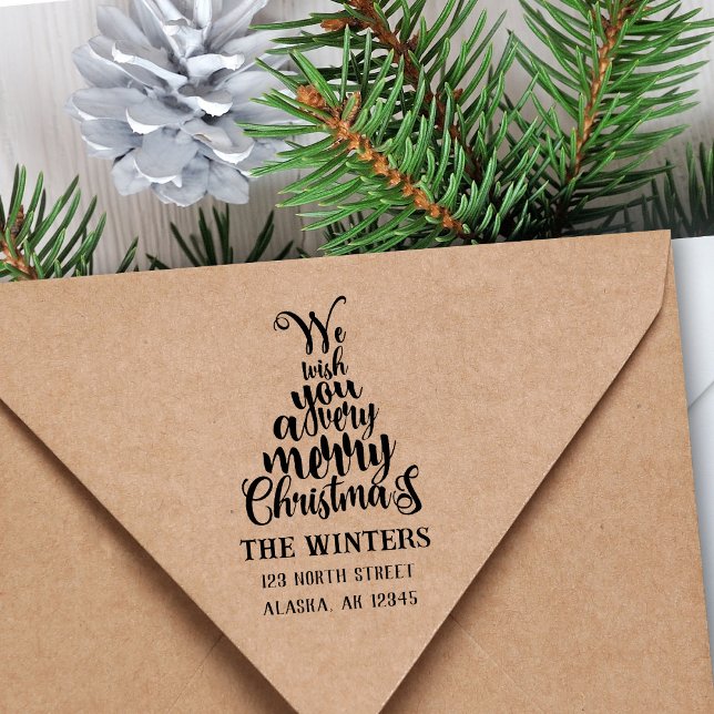 Letter Christmas Tree Holiday Return Address Rubber Stamp (Creator Uploaded)