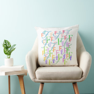 Letter Confetti "F" Throw Pillow