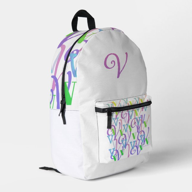 Letter Confetti "V"  Printed Backpack (Back Corner Left)